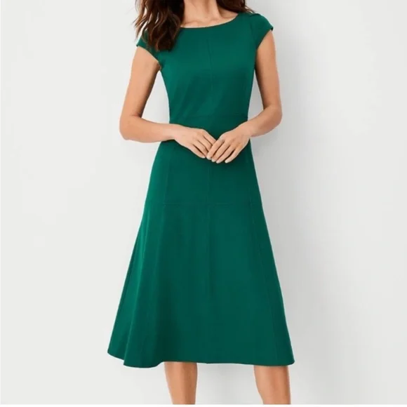 Ann Taylor Petite Seamed Flare Dress Size 6 Forest Leaves Women's Ann Taylor Petite Seamed Flare Dress Size 6 Forest Leaves Women's